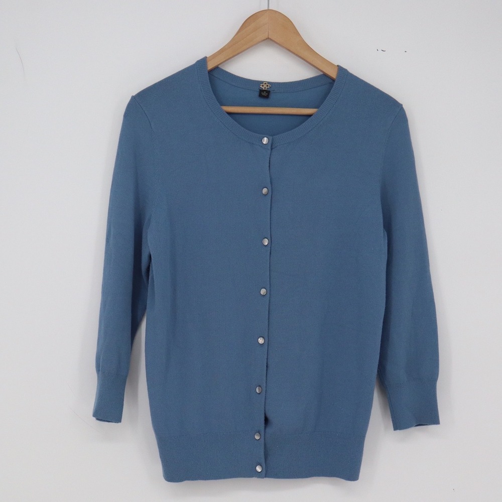 Anne Klein Cardigan Women M Blue 3/4 Sleeve Button-Down Classic Excellent